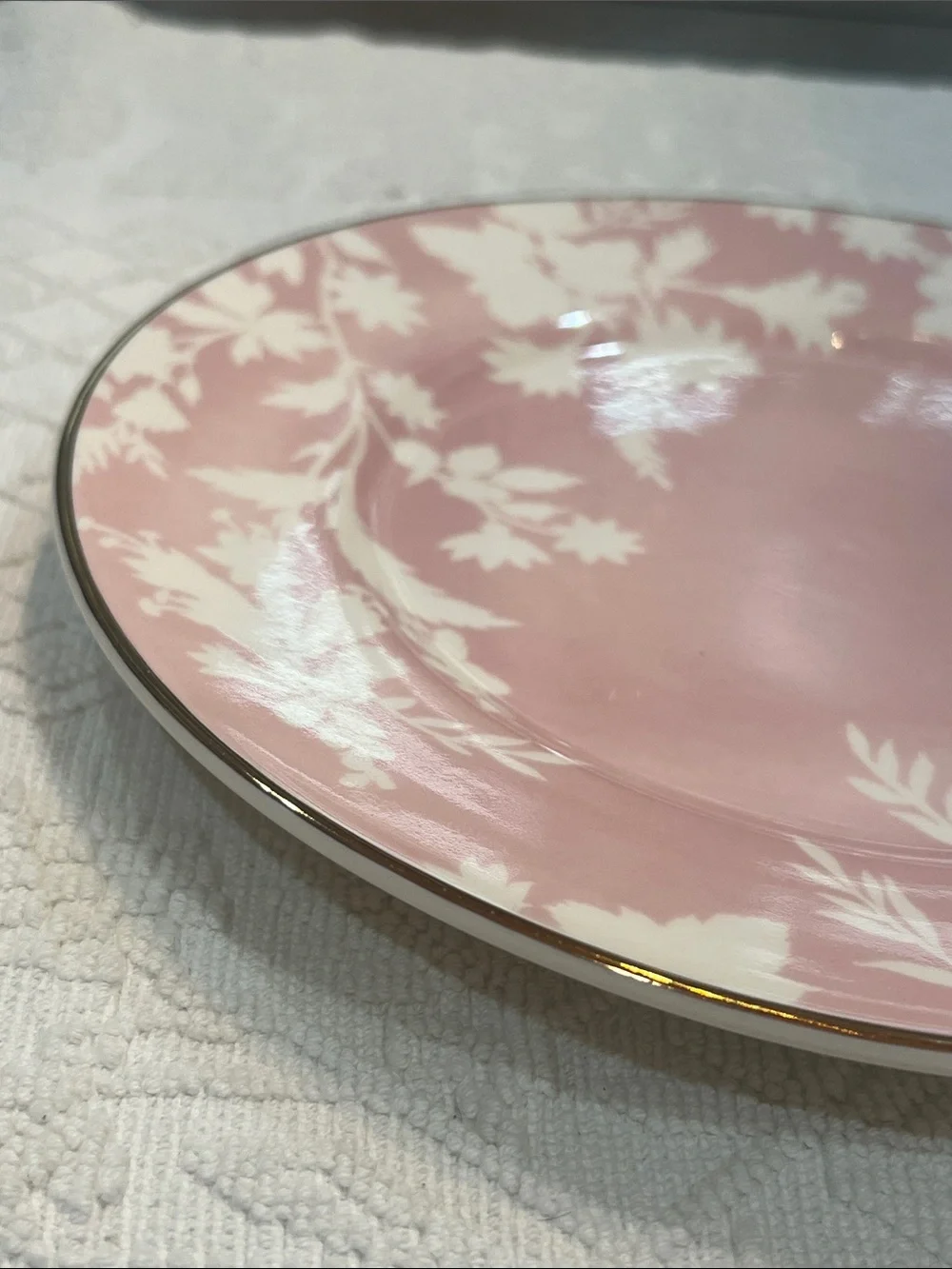 3 Pottery Barn Pink & White Floral Plates Gold Trim 8.75 Inch